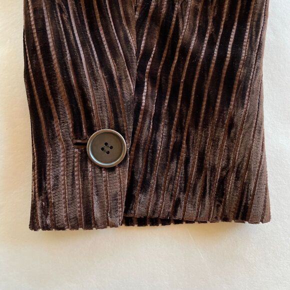 Akris Women's Brown Crushed Velvet Ribbed Pinstripe Single Breasted Blazer Sz 14 - Picture 6 of 14